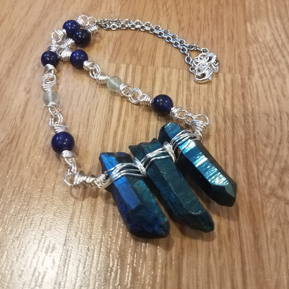 Hand Crafted Jewelry - Metallic Cosmos Quartz Lapis Flourite Necklace
